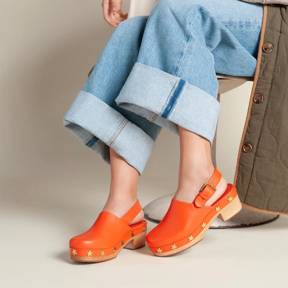 Charlotte Stone Orange Mules With Slingback Strap